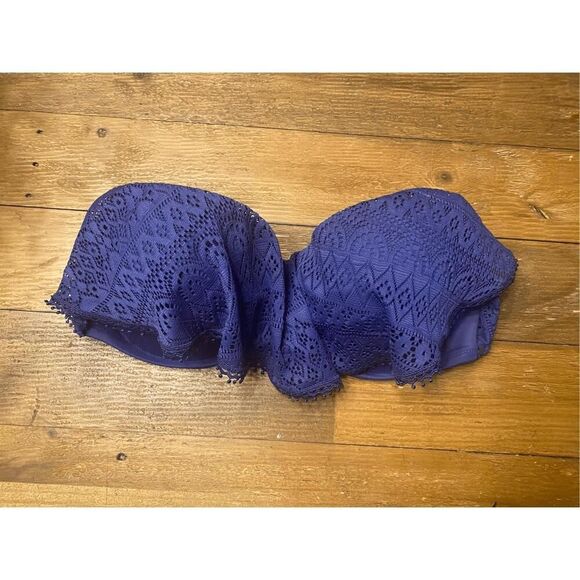 Victorias Secret 34DD the flirt bandeau bikini top blue strapless lace - Picture 1 of 7